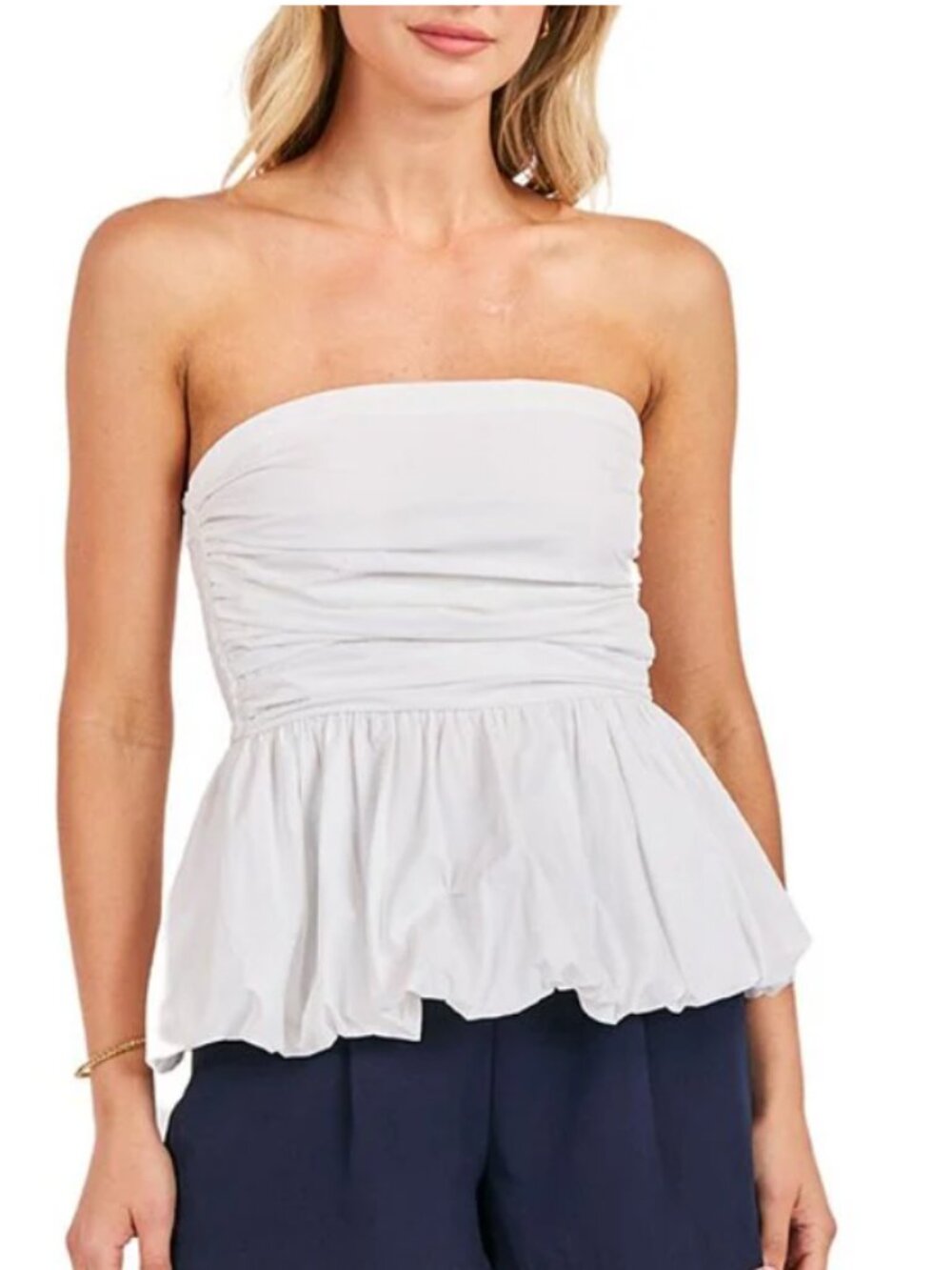 Sadie & Sage Ruched Peplum Tube Top